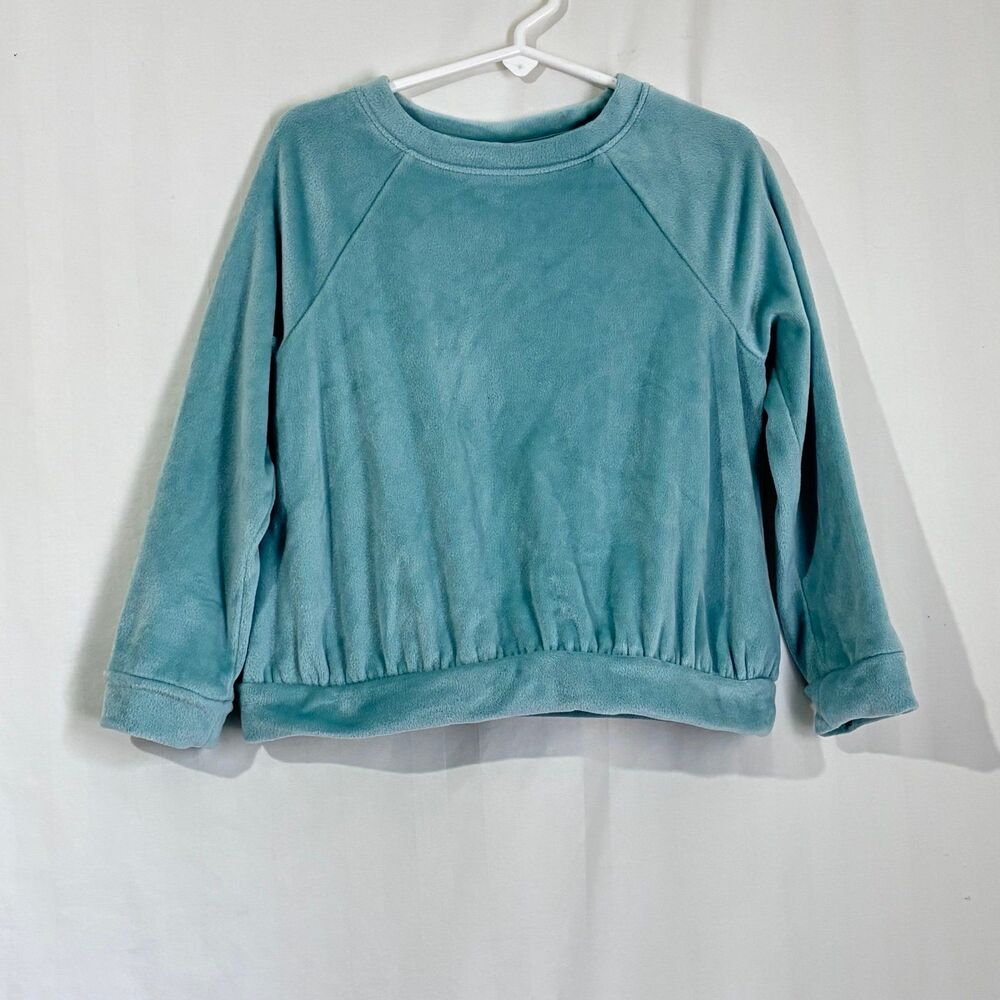 Cat & Jack Girls Aqua Ocean Green Velour Sweatshirt XS 4/5 Pullover